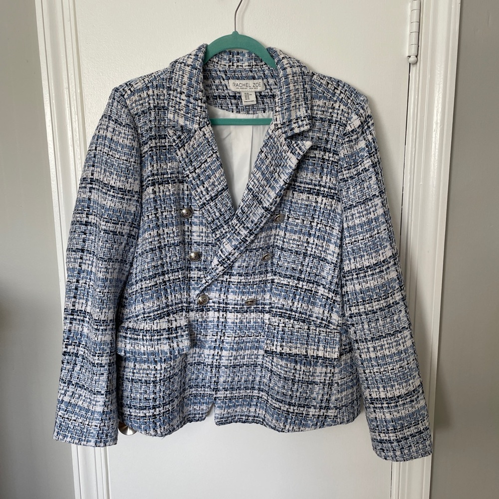 Rachel Zoe Blue and White Tweed Blazer
